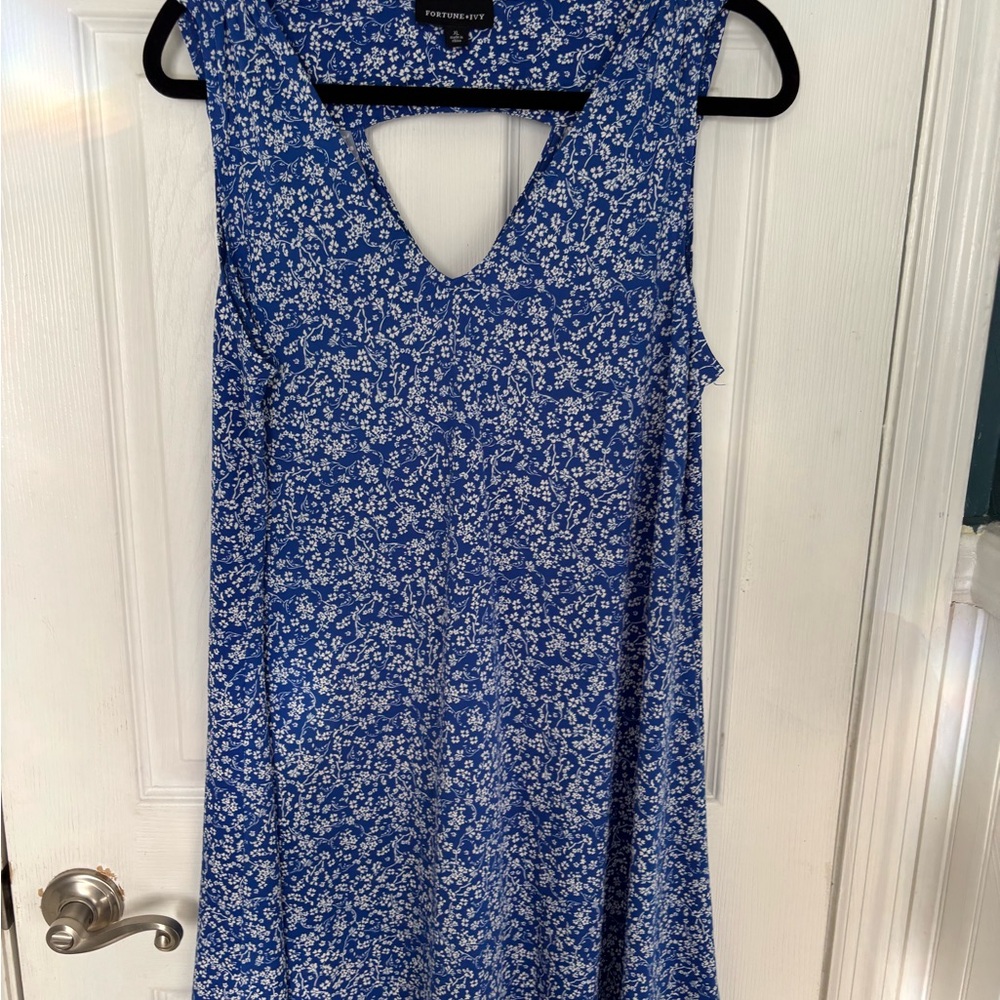 Fortune + Ivy Blue Floral Dress Stitch Fix Summer Back Cut Out Sundress